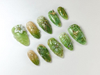Hand-Painted Forest Green Press On Nails | Botanical Nail Design | Green Nature-Inspired Nails | Green Nature-Inspired Nails | OB705HK