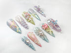 3D Pastel Press-On Nails – Floral & Butterfly Design