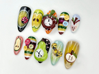 Fruity Fun Press On Nails | 3D Fruit Bug Nail Art | Clock Design Cute Kawaii Nails | Colorful Handmade Fake Nails | Summer Nails | OA802YC