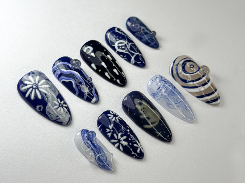 Cosmic Dreamer Press On Nails By DoryNailArt | Starry Night Nail Design | Moon Phases & Constellations Nail Art | Galaxy Aesthetic |OC718HK