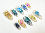 3D Beetle Press On Nails | Insect Art Nail Design | Vintage Bug Aesthetic Nails | Handmade Ceramic-Inspired Nail Set | Scarab Nails |OB875HC
