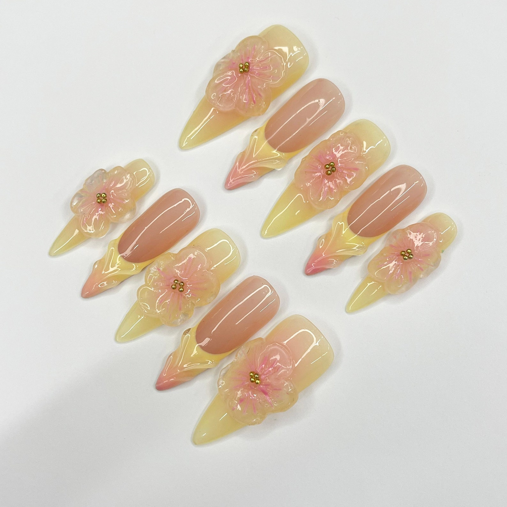 Fairy Dream Flower Garden Long Almond Press On Nails | 3D Gel Fairycore Fake Nails| Dreamy Nails for Birthday Vacation Holiday OC770L