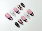 Pink Noir Star Press On Nails | Chic French Tip Nail Art | Leopard Accent Nails | Elegant Handmade Nail Set | OC1120BC