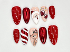Press On Nails For Christmas | Santa. Reindeer and Holiday Ornaments Details | Christmas-Themed Nail Design l Festive Holiday Nail|OB548HC