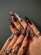 Autumn Butterfly Press On Nails | Luxury Handmade Brown Nails | Nature Inspired Stiletto Press Ons | Elegant Butterfly Design | OB168HC