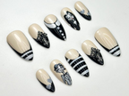 Gothic Family Press On Nails | Black & White Vintage Nail Art | Handmade Gothic Nails | Halloween Creepy Press Ons | Spooky Nails | OB163HK