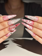 Pink Blossom Press On Nails | Pink Jelly Floral Nails | Asian Flower Nails | Romantic Spring Nails | Handmade Stiletto Press Ons | OB312HC