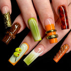Abstract Earth Tone Press On Nail Set Modern Sculpted Design