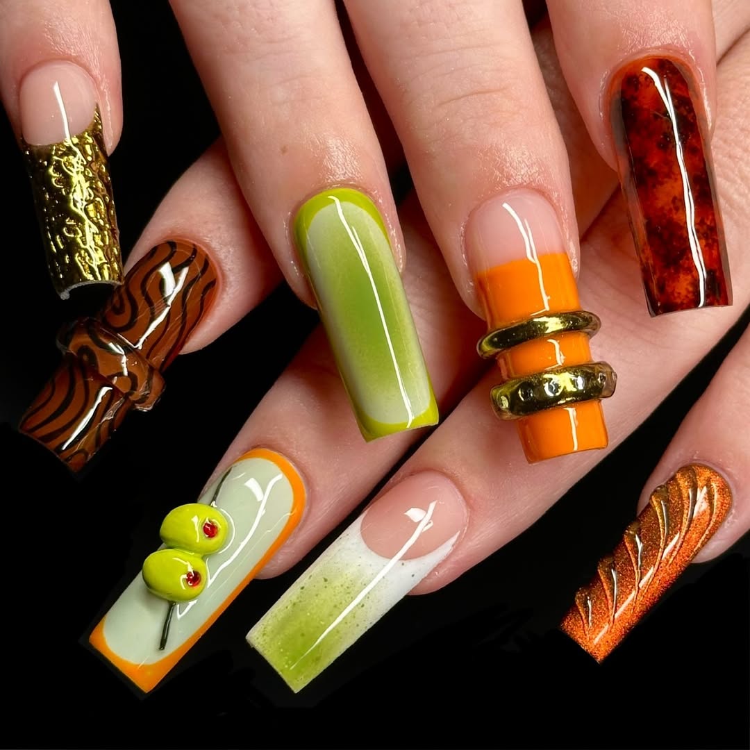 Abstract Earth Tone Press On Nail Set Modern Sculpted Design