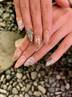 Custom Floral Coquette Nails. Soft Jade and Pearl Shimmer Press Ons. Hand-Painted Tulip Design. Romantic Aesthetic Reusable Nails. OB1285HK