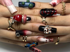 Dark Carnival Horror Press On Nails | 3D Creepy Clown Nail Art | Gothic Horror Eyes & Chains | Edgy Halloween Statement Set | OB144EK