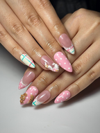 Cute Cat Pink Press On Nails | 3D Kitty Nail Art | Kawaii Pastel Plaid Nails | Handmade Character Nails | Soft Girl Cat Press Ons | OB323HC
