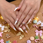 Gold Swirl Cute Press On Nail | Playful Luxury Nail Art | Creative Candy Swirl Nails | Handmade Artistic Candy Nails Set| JB268EC