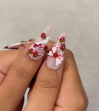 Strawberry  Press On Nails For Christmas  | 3D Strawberry & Whipped Cream Nail Art | Cute Festive Press Ons| Sweet Winter Nail Design| OC226HC