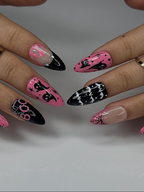 Pink Spooky Ghost Press On Nails | Cute Halloween Nail Art | Black & Pink Spiderweb Nail |Girly Gothic Press Ons |Creepy Cute Nail | OC144HC