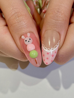 Kawaii Bunny Easter Press On Nails. Pastel Green and Pink Plaid Nails. Colorful Pastel Gingham Fake Nails For Cute Lover. OB1291H