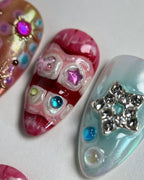 3D Star Heart Nail Art Set - Sparkly Glam Press-Ons