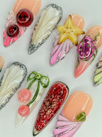 3D Fruit. Insect. and Abstract Art Design Handmade Press-On Nails