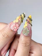 3D Ladybug Floral Press On Nails | Metallic Vines Enchanted Garden Set| OB1327IK