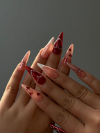 Red Burgundy Valentine Press Ons