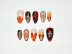 Gold Flame Press On Nails | Red Marble Tortoise Shell & Molten Swirl Nails | Handmade 3D Fire Nail Art | Luxury Gothic Nail Set | OB101LC