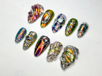 Edgy Metallic 3D Press-On Nails | Holographic Gem Nail Design | Metallic Chrome Nail Set | Chrome Press-On Nail Set | OB688H