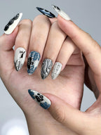 Kpop Inspired Indigo Voyage Nails | 7 Spirit Arirang Silver Shark Nails | Ocean Muse 3D Chrome Nails | Handmade Nails | OC357IC