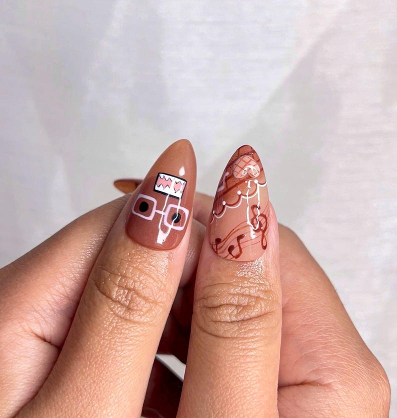 Chocolat Bear Cute Press On Nails | Kawaii Cartoon & 3D Cat Nails | Pink Brown Retro Nail Art | Handmade Fun Press Ons | OB221EC
