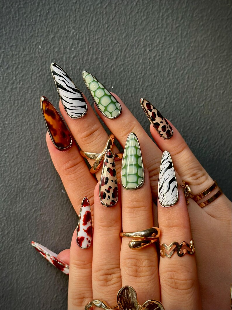 Luxe Leopard Press On Nails | Zebra. Leopard & Croc Nail Art | Handmade Safari-Inspired Press Ons | Mixed Animal Print Nails | OB1085HC