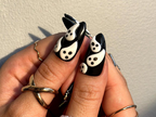 Midnight Ghost Garden Press On Nails | 3D White Ghost Nail Art | Black & Gold Floral Halloween Set | Handmade Spooky Long Nails | OB1081EK