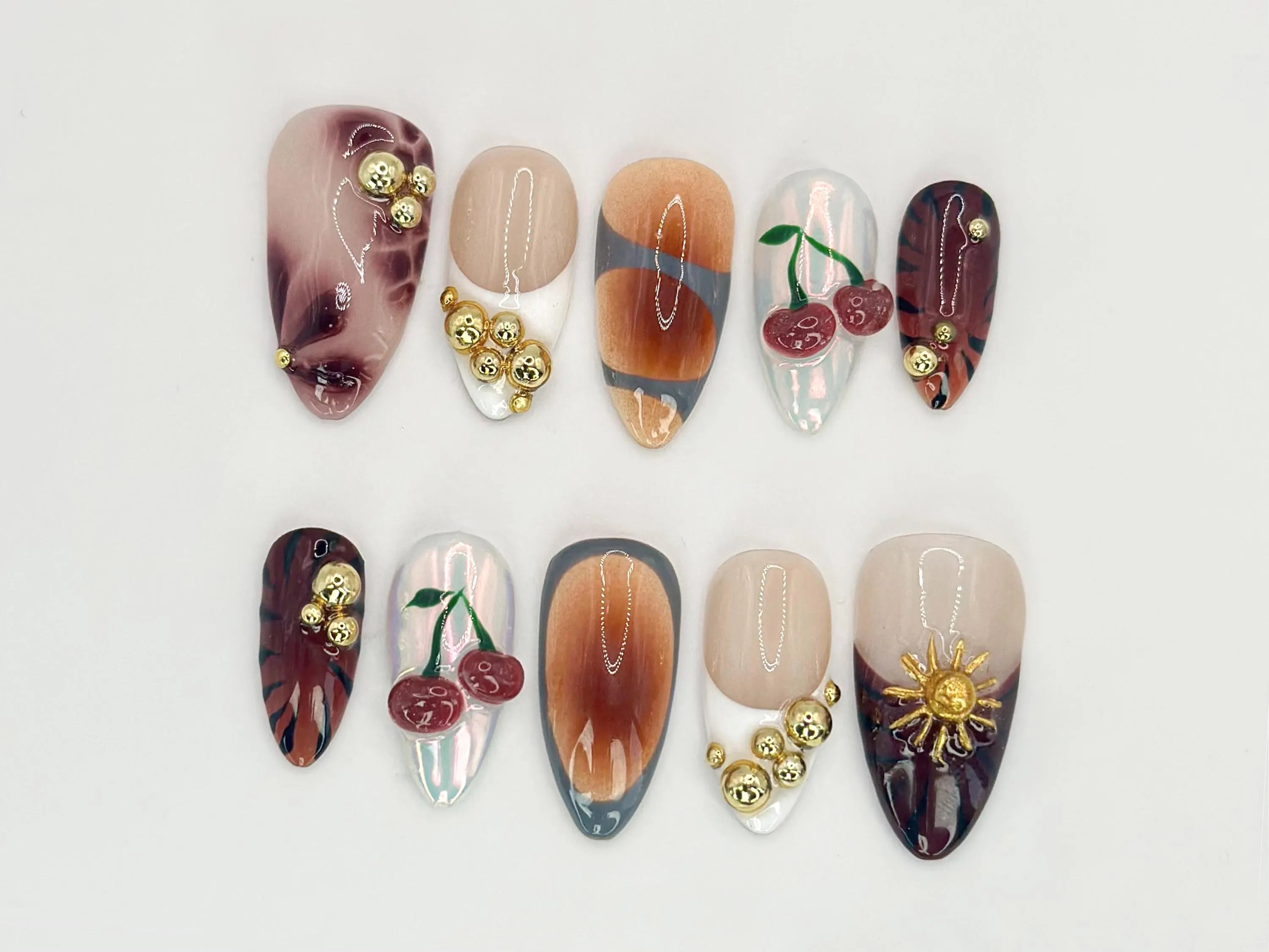 Fruit Garden Custom Press On Nails | Hand-Painted Watermelon. Strawberry & Citrus Nail Art | Vegan-Friendly Nail Designs | OB525HC