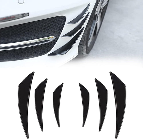 Pack-6 Car Spoiler Canards Kit, Universal Auto Front Bumper Lip Splitter, Body Anti-Collision Diffuser, Exterior Soft Rubber Decorative Stickers (Glossy Black)