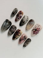 Abstract Floral Stiletto Press On Nails Artistic Design