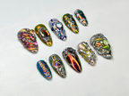 Edgy Metallic 3D Press-On Nails | Holographic Gem Nail Design | Metallic Chrome Nail Set | Chrome Press-On Nail Set | OB688H