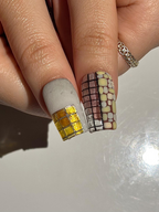 Abstract Texture Press On Nails. Mixed Media Artisan Nails with 3D Foliage. Handcrafted Gemstone and Mosaic Tile Reusable Nails. OB306HC