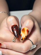 2026 Trend: Biomorphic Amber & Moss Nails | Tortoiseshell Cyber-Grunge Press Ons | Liquid Metal Silver Art | Earth-Tone Future Nails| OB363IC