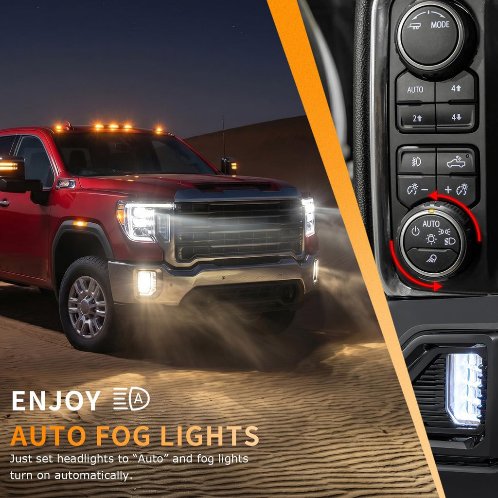 Auto Fog All Lights Mod Harness Compatible with GMC Sierra/Chevy Silverado 1500, 2500 3500 HD 2024-2026 Fog Light Always On – With Intellibeam, High Beams & Auto Headlamps On, Plug Play