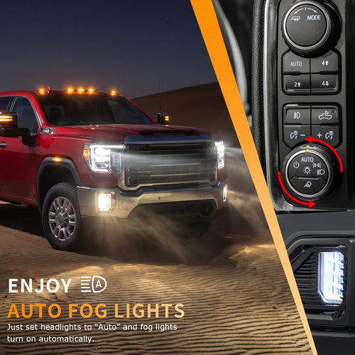Auto Fog All Lights Mod Harness Compatible with GMC Sierra/Chevy Silverado 1500, 2500 3500 HD 2024-2026 Fog Light Always On – With Intellibeam, High Beams & Auto Headlamps On, Plug Play