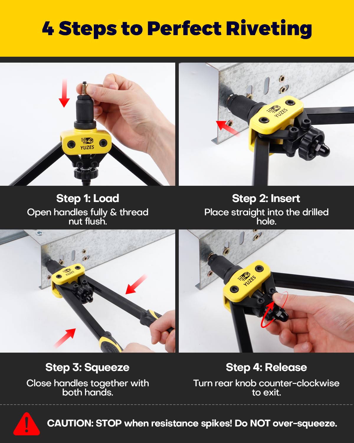 YUZES Rivet Nut Tool Kit, 14" Rivnut Tool with 11 Metric & SAE Mandrels