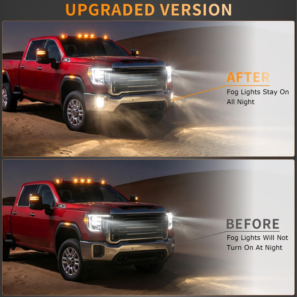 Auto Fog All Lights Mod Harness Compatible with GMC Sierra/Chevy Silverado 1500, 2500 3500 HD 2024-2026 Fog Light Always On – With Intellibeam, High Beams & Auto Headlamps On, Plug Play
