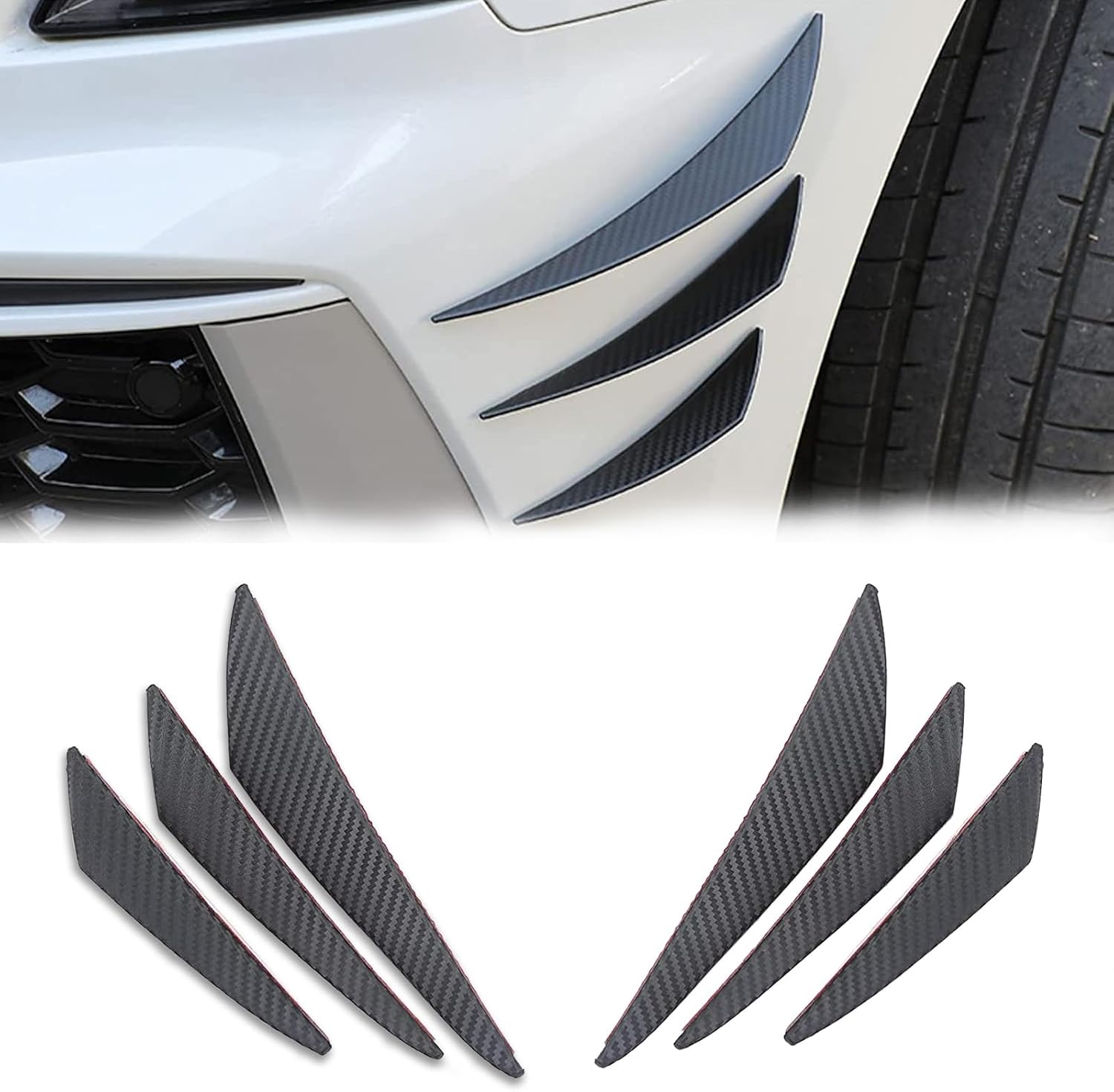 Pack-6 Car Spoiler Canards Kit, Universal Auto Front Bumper Lip Splitter, Body Anti-Collision Diffuser, Exterior Soft Rubber Decorative Stickers (Glossy Black)