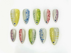 Shimmering Tropical Fish Press On Nails | Colorful Ocean-Inspired Nail Art | Silver Glitter Base with Vibrant Fish Details | OB1044EC