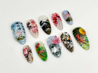 Japanese-Inspired Koi Fish Almond Nails | Asian-Inspired Scenic Fake Nails | Serene Waters Nail Art | Lotus and Bamboo Fake Nails | OB663YC
