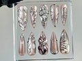 Metallic Chrome Press On Nails | Butterfly Wings Press Ons | Shiny Silver Fake Nails | Elegant Metallic Nail Art |Gothic. Y2K Nails |OB755YK