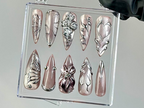 Metallic Chrome Press On Nails | Butterfly Wings Press Ons | Shiny Silver Fake Nails | Elegant Metallic Nail Art |Gothic. Y2K Nails |OB755YK