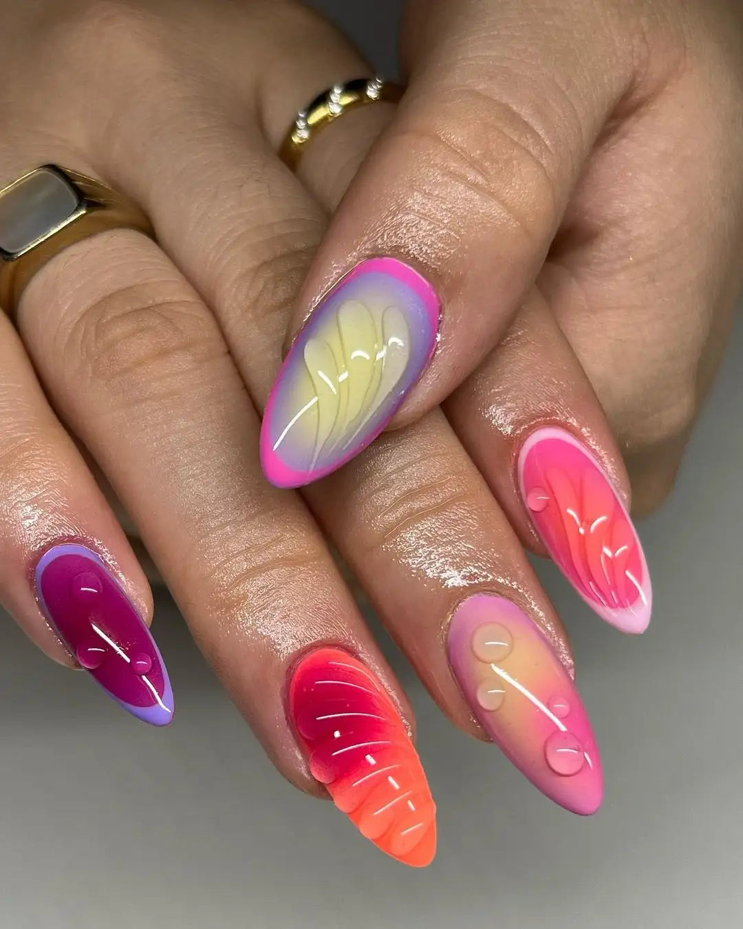 Handmade Aura Vibrant Colorful Cute Press on Nails - Water Drop Summer Fingernails G12