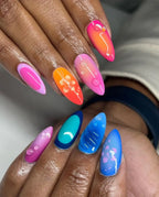 Handmade Aura Vibrant Colorful Hibiscus Spring Press on Nails N94