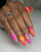 Handmade Aura Vibrant Colorful Hibiscus Spring Press on Nails N94