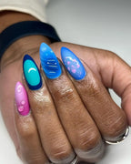 Handmade Aura Vibrant Colorful Hibiscus Spring Press on Nails N94