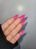 Barbie Pink Super Glitter Handmade Press on Nails - Luxury Reusable Fingernails S79
